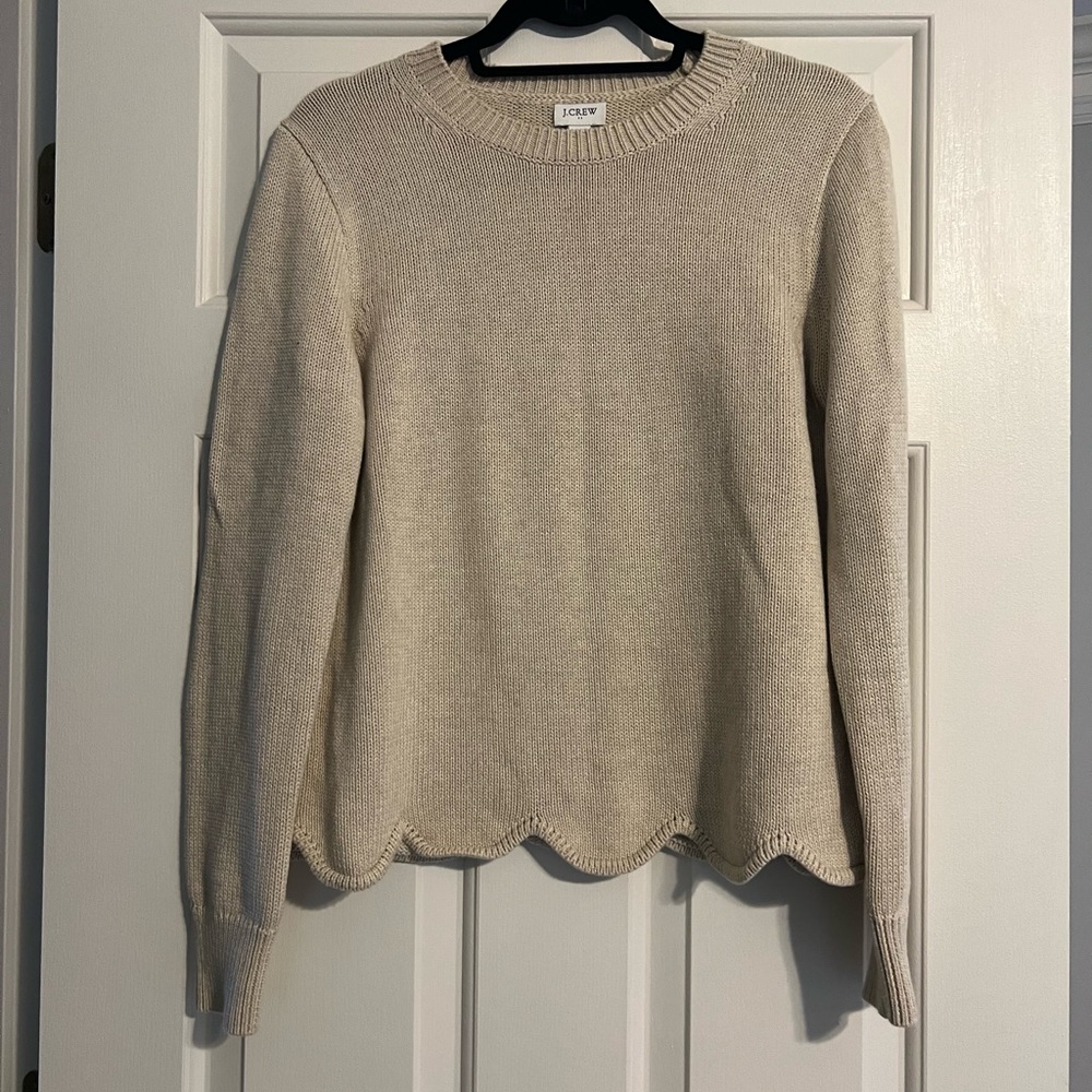 JCrew Tan Scalloped Hem Sweater